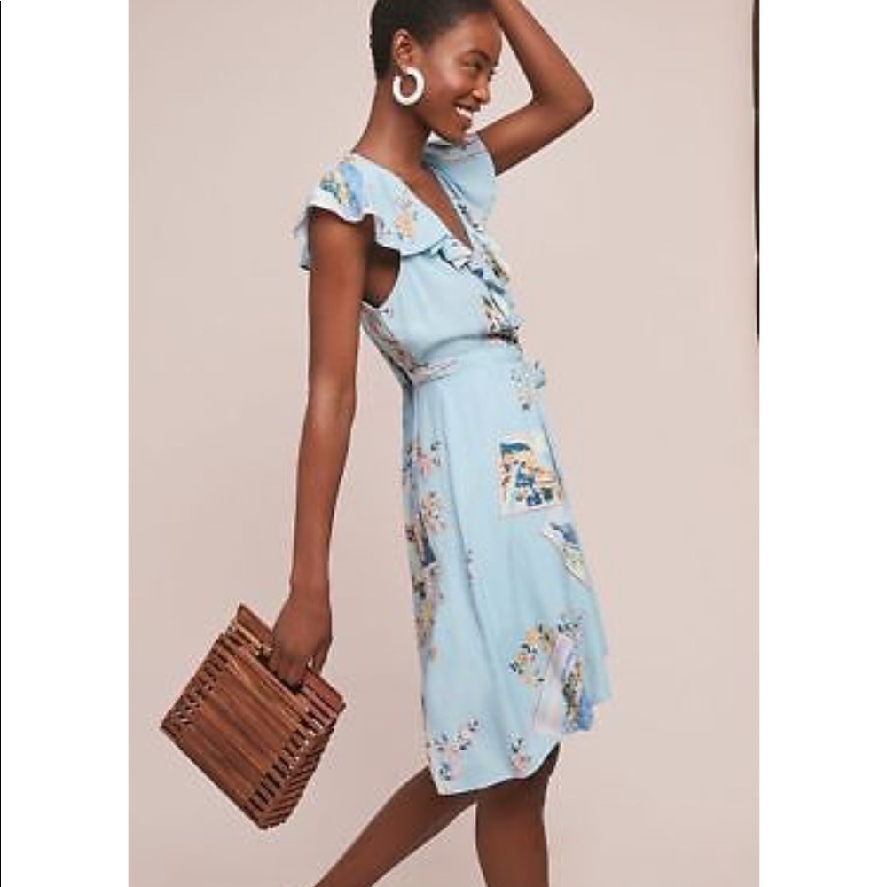 Anthropologie MAEVE Rosalia Wrap Dress NEW 14 Blue - Picture 2 of 6